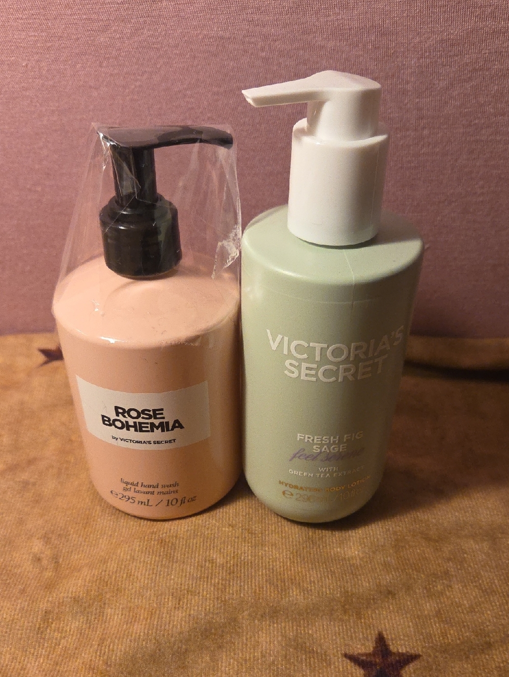 Victoria's Secret Rose Bohemia & Fresh Fig Sage Pump Bottles - Pink & Green